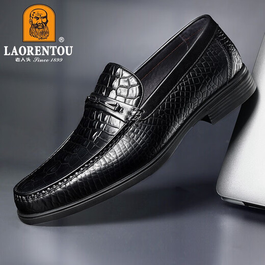 Alter Mann des Mannes (Laorentou) Lederschuhe Herrenzehenschicht Cowide Britisch gedruckte Business Formale Schuhe Fahren Hochzeitsschuhe Arbeit Lederschuhe Boss La13118 Black 43