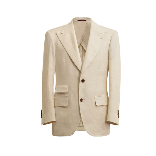 CULTUM 100% French linen peaked lapel single-breasted business suit suit men's groom wedding casual suit single suit ivory white single suit 54 A