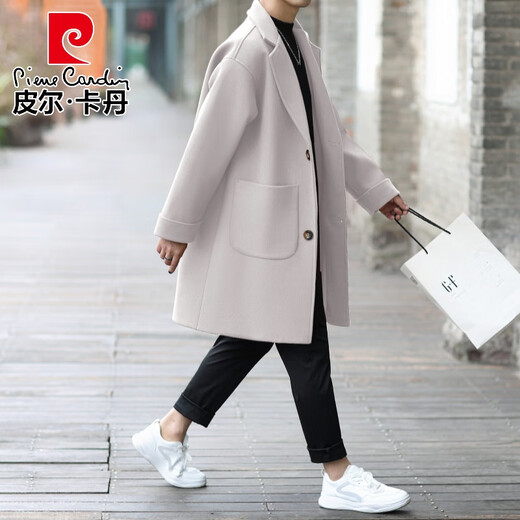 Pierre Cardin off-white woolen windbreaker jacket men's mid-length thickened youth student handsome autumn and winter woolen coat cotton camel 1 thickened XL