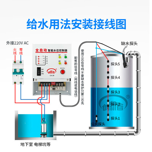 Fully automatic water level control switch induction water pump water tank water tower water controller intelligent pumping display 220v 29G + 2m probe + 30m signal line