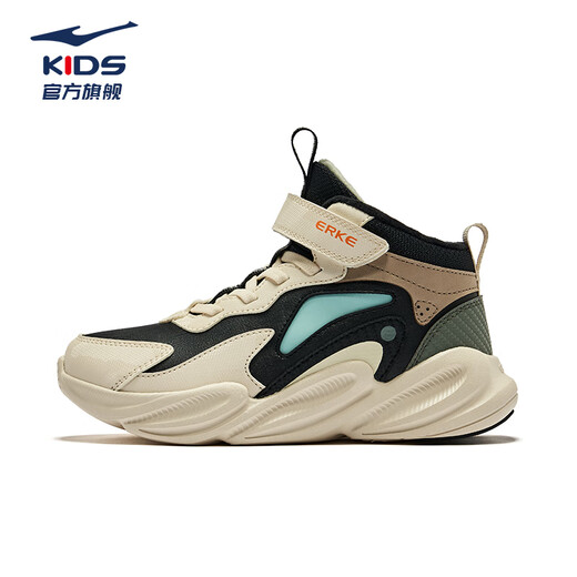 Hongxing Erke (ERKE) children's shoes, unisex, large and small children's general casual shoes, children's warm and shockproof cotton shoes, black/custard gray 37