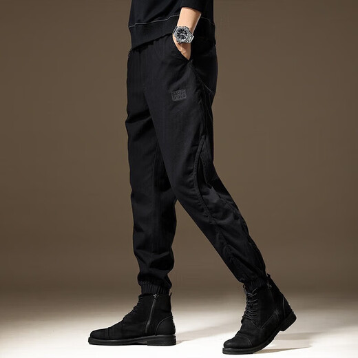 Cotton overalls men's slim pants men's small feet spring and autumn casual pants men's elastic spring and autumn harem pants 2506 black regular L size 130-150 Jin Jin equals 0.5 kg