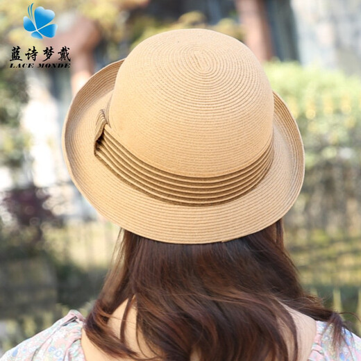 Lanshimeng tragen Sommer-Strohhut Frauen UV Sonnenschutzhaube Sonnenhuße gekräuselte Top-Hut Fischermodus Mode Sonnenhut Hut Kaffee Erwachsener pro Größe (verstellbarer Hutkreis 55-58 cm)