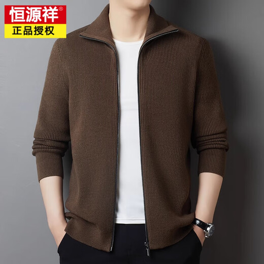 Hengyuanxiang 100 pure wool casual lapel zipper cardigan winter thickened middle-aged men's wool knitted jacket Black DY87558 XL (175)