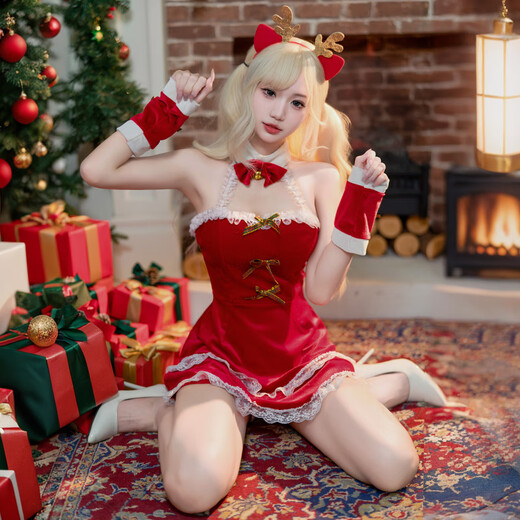 Shantoulin Village Christmas and New Year Battle Jacket Uniform Set Free from taking off the bed Shame Sexy Pajamas Couple Exciting Cherry Red Pure Sexy Hip Skirt 6198 Sling Skirt + All size Privacy confidentiality Buy 2 pieces at 20% off