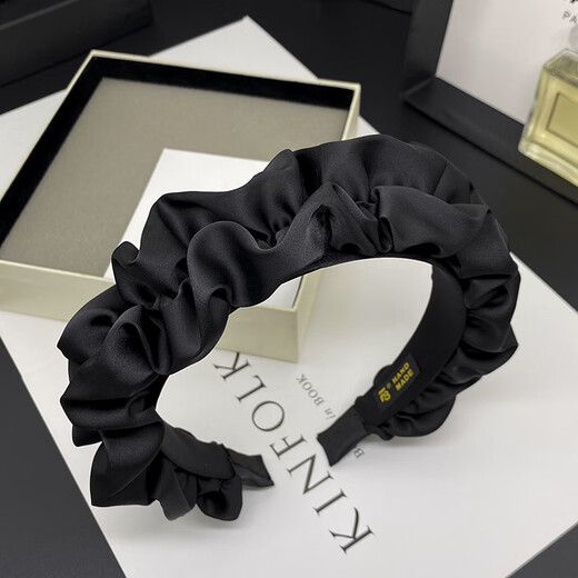 Oxygen Internet celebrity black high skull Hong Kong style headband for women 2025 new face wash headband hair bundle hairpin headwear versatile outing pleated headband black