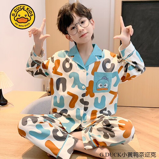 G.DUCKKIDS小黄鸭春秋季儿童睡衣男童卡通长袖开衫男孩宝宝中大童家居服套装 HPZ翻长681#大眼怪 8码-建议身高95-105