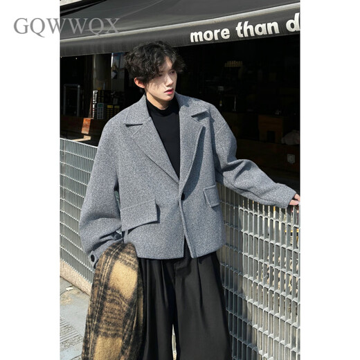 GQWWQXcleanfit silhouette short woolen coat for men and women in autumn and winter British style woolen suit jacket handsome gray M
