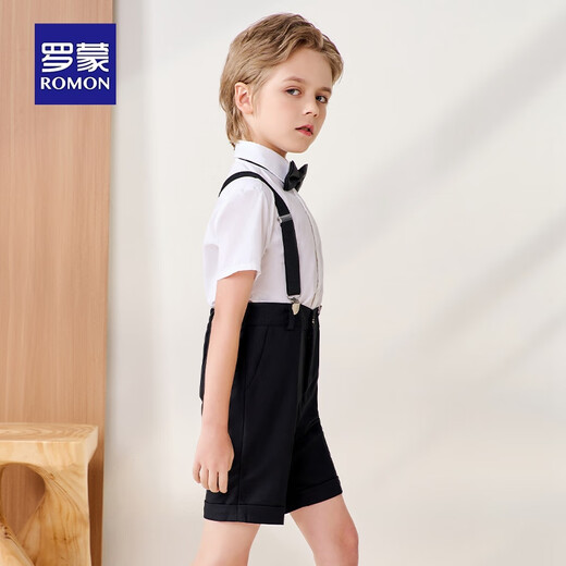 Romon boys dress summer children's graduation performance suit kindergarten overalls flower girl black suit 150