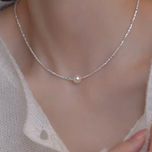 Collar de plata roto Glten para niñas 2025 Nuevo estilo para el cumpleaños de las niñas Regalo de San Valentín Chino para la novia y la esposa Pearl Pearl. Collar de perlas de plata rota de plata + certificado