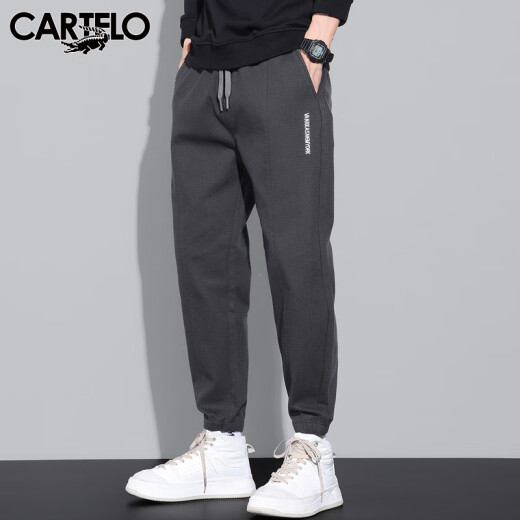 Cardile crocodile casual pants men's spring and summer loose legged pants men's trendy four-way stretch workwear sports harem versatile men's pants black [regular style] 31