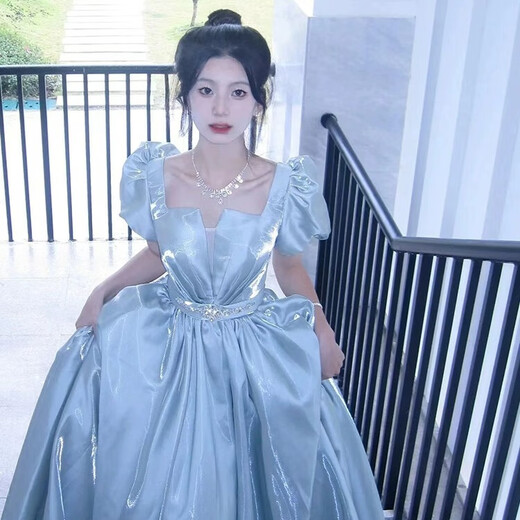 Li Baixin Blue Evening Dress Vocal Art Test Bel Canto Solo Performance Runaway Princess Style Adult Ceremony Dress Skirt Female Host Blue M