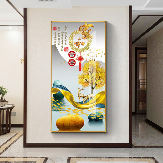 Mo painted Lulin modern simple entrance decoration painting opposite the door mural painting at the end of the corridor hanging paintings light luxury elk aisle entrance door painting 9-Home and Fugui 12149 Porcelain diamond inlaid 70*140 cool black