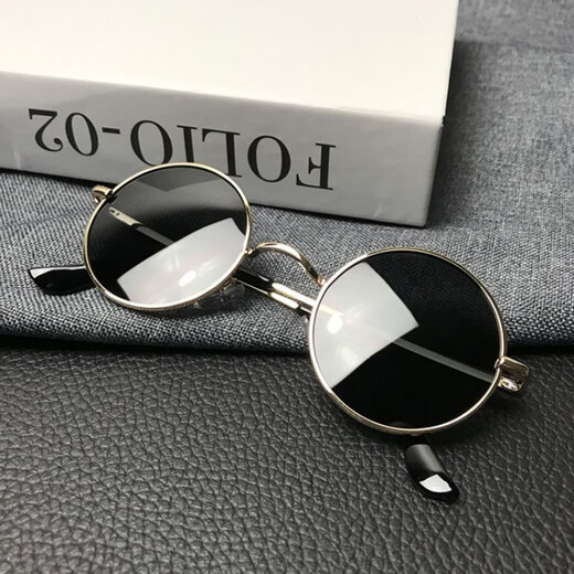 KAROND new product funny sunglasses, special glasses for driving, retro round frame sunglasses for men, funny sunglasses, round trendy birthday glasses, gold frame dark green film, high-definition polarizer, mirror box + mirror cloth