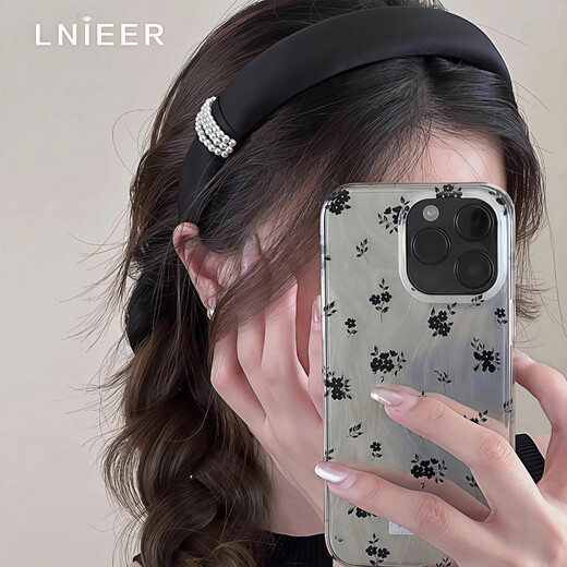 Lnieer allows me to dazzle Zhao Lusi's same style black pearl headband for women 2025 new hot style light luxury and high-end headband black pearl headband same as Ruth's