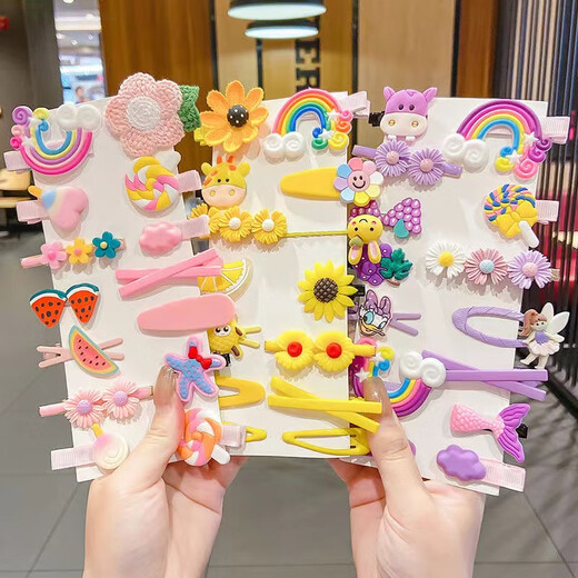 
Butterfly Girl 14-piece Set Princess Hairpin Cute Hair Card BB Clip Little Girl Cartoon Side Clip Children's Hair Jewelry Pink Starfish Rainbow--14-piece Set