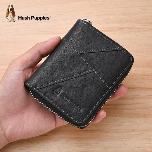 Hush Welpen echte Lederkartenbeutel für Männer Geschäfte Pendeln Leichtgewichtskarten Clip Großkapazität Tragbares Brieftaschengeschenk für Papa an Ehemann HC-1271751W-5717 Storage Card Bag