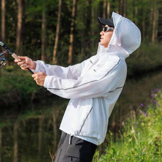 Bosideng (BOSIDENG) sun protection clothing men's summer outdoor fishing clothing contrasting color stripes windy wave grain breathable and cool jacket daylight white 8148 XL 185/104A