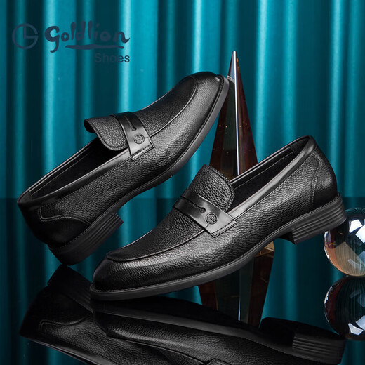 Goldlion Men's Shoes Business Casual Shoes Leather Shoes Light and Comfortable Leather Shoes G521310324AAB-Black-39 Size
