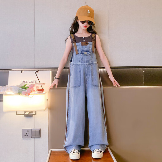Girls denim overalls 2025 new children's fashionable autumn clothes Korean version of street big children's suspender pants overalls 160