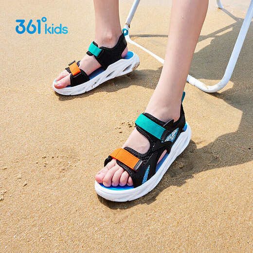 361 children's sandals for summer men's middle school children's lightweight, breathable, cool and wear-resistant sports beach sandals Black 37
