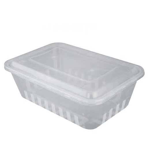 Rectangular disposable lunch box plastic takeaway packaging box large transparent tableware fast food round lunch box with lid rectangular 1000ML transparent (10 pcs with lid)