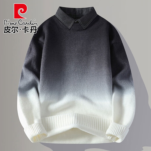 皮尔卡丹（pierre cardin）高级感假两件针织衫男2025新款渐变衬衫领毛衣男冬天保暖内搭线衣 9756红色【衬*衫衣*领】 XL 约130~150斤可穿
