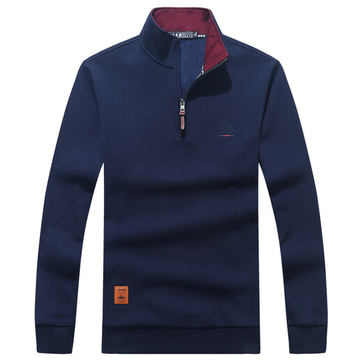JEEP SPIRIT half-zip sweatshirt for men in autumn and winter plus velvet thickened slim casual cotton stand-up collar T-shirt long-sleeved T-shirt top Khaki 2XL (170-185Jin Jin equals 0.5kg)