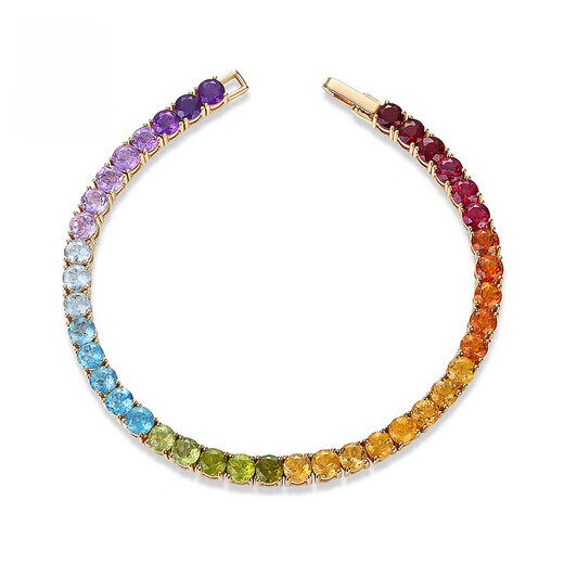 Haikai 18 gold K bracelet for women inlaid with gradient crystal gems, high-end birthday gift for wife and girlfriend on Valentine's Day, rainbow multi-color crystal bracelet x crystal 10.45 carats 17CM