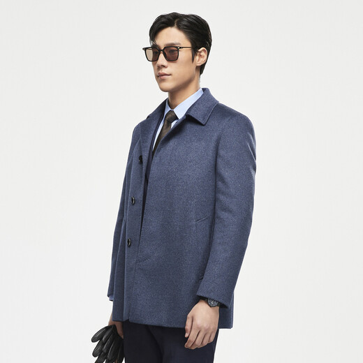 Junger Männermantel Herren Vierköpfiger Single Breaked Jacket Slim Fit Business Coat Wolle Mischung dicke und warme blaue L 175/96a