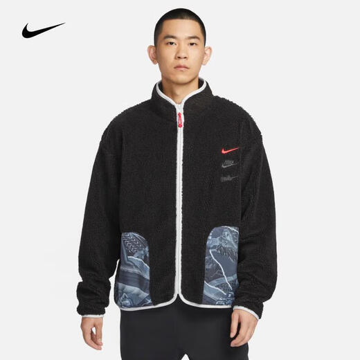 Nike (Nike) Autumn and Winter New Jordan Jordan Men's Fleece Jacket Sports and Casual más Velvet Stand Collar a prueba de viento y chaqueta cálida FZ6194-010-no-AJ Serie l