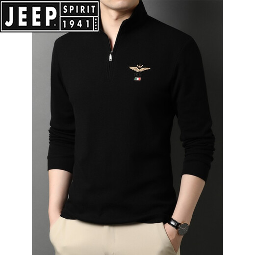 Jeep Spirit Herren-Langarm T-Shirt Herren Frühling und Herbst halbhoher Hals reines Baumwollbasis-Hemd mittleren Alters im mittleren Alter von Männern Polo-Hemd T-Shirt Men 6625 Grau (hinzugefügte Samt verdickte) 165/s