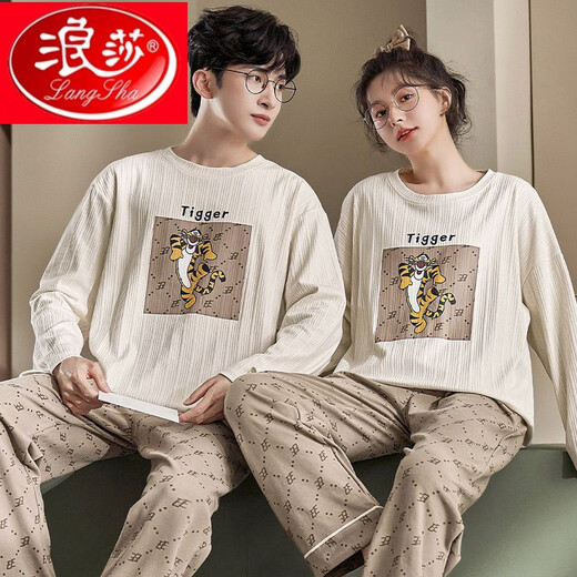 
LangSha 2023 autumn and winter couple pajamas autumn and winter cotton Korean version long-sleeved trousers men and women cartoon loose home clothing set Q15567 M women