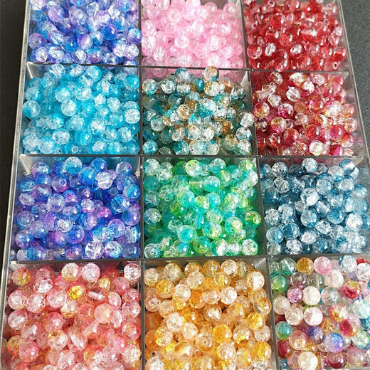 Shusu Glass Balls Ice Crushed Explosive Sparkling Glass Beads DIY Beads Loose Beads Bracelet Necklace Accessories Material Ice Cracked Loose Beads/10mm Mixed Color 45pcs