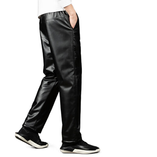 Pantalones de cuero de zorro de burro hombres con pantalones de cuero para hombres engrosados ​​de terciopelo en espesas de cuero para hombres que trabajan y trabajan pantalones de trabajo Resado de cintura alta resistente al invierno de cuero suave 2xl tamaño [120-140Jin [Jin equivale a 0.5 kg]] más estilo de terciopelo en espesor
