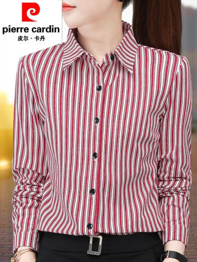 Pier Cardan cotton shirt for women cotton striped shirt for women long sleeves 2025 spring new fashion style for work ZXP1392 gray cotton M suggested 95105Jin [Jin equals 0.5 kg]