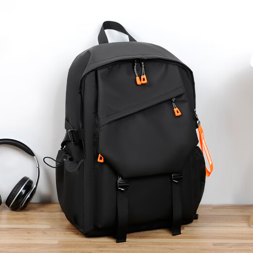 Prairie Carving Backpack Men's Large Capacity Backpack New Junior High School High School College Student Bag Travel Casual Laptop Bag Black Large Version [With Fashion Pendant]