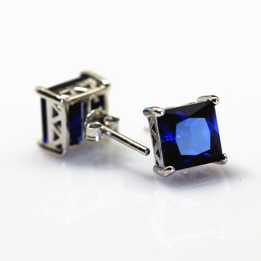 Fat Donglai's same Tanzanite sapphire princess-shaped earrings for women, Korean style, main stone 7X7mm