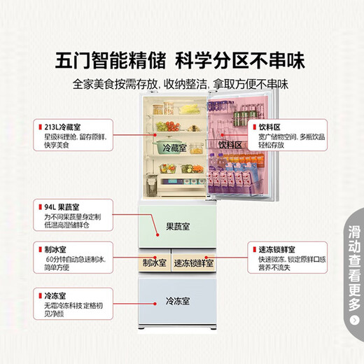 TOSHIBA Xiaobaitao 429 classic Japanese-style five-door small apartment built-in automatic ice-making air-cooled frost-free multi-door white state-subsidized household refrigerator GR-RM429WE-PG2B3 Fuji white glass panel