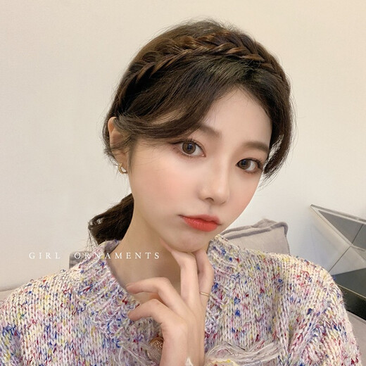 Mu Ding Ding Internet celebrity fishbone braid hair hoop wig braided hairpins for women braided hairpins headband braided headband high skull artifact simulation natural black