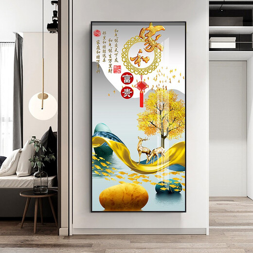 Mo painted Lulin modern simple entrance decoration painting opposite the door mural painting at the end of the corridor hanging paintings light luxury elk aisle entrance door painting 9-Home and Fugui 12149 Porcelain diamond inlaid 70*140 cool black