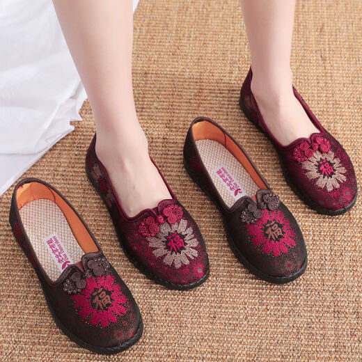 Lan Yujing alte Peking-Stoffschuhe für Frauen, mittlere und ältere Frauenschuhe für nicht rutschende Soft Sohle bequeme ältere Oma-Schuhe für Schaltmonat Februar Mutterschuhe rot 38