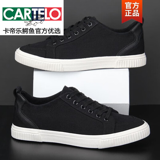 CARTELO lace-up solid color thin canvas shoes for men, summer sneakers, wear-resistant flat shoes, national trend, casual, versatile, non-slip cloth shoes, black and white (black surface, white bottom) 40