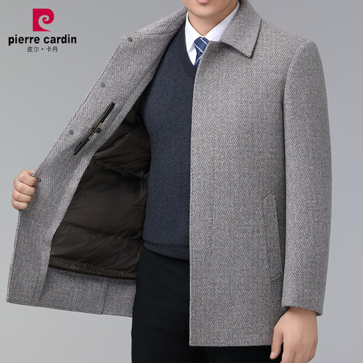 Pierre cardin men's double-sided cashmere coat winter woolen coat male middle-aged dad's lapel casual clothes khaki 175/code (recommended 125-140 Jin [Jin equals 0.5 kg])