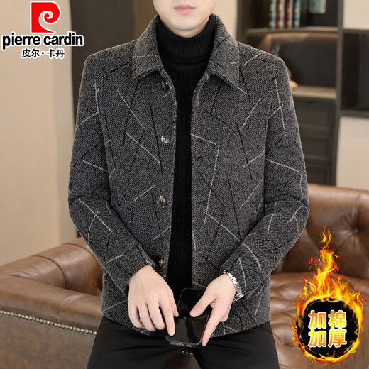 Pierre Cardin woolen coat short men's handsome trendy mink velvet lapel casual windbreaker autumn and winter new jacket knitted KZ6020-black cotton thickened XL 125-140 Jin Jin equals 0.5 kg Jin Jin equals 0.5 kg
