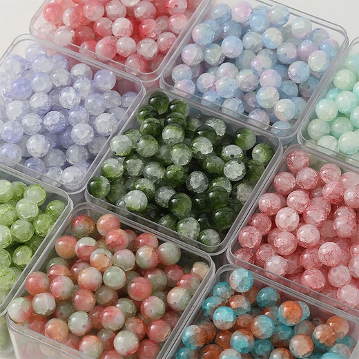Shusu Glass Balls Ice Crushed Explosive Sparkling Glass Beads DIY Beads Loose Beads Bracelet Necklace Accessories Material Ice Cracked Loose Beads/10mm Mixed Color 45pcs