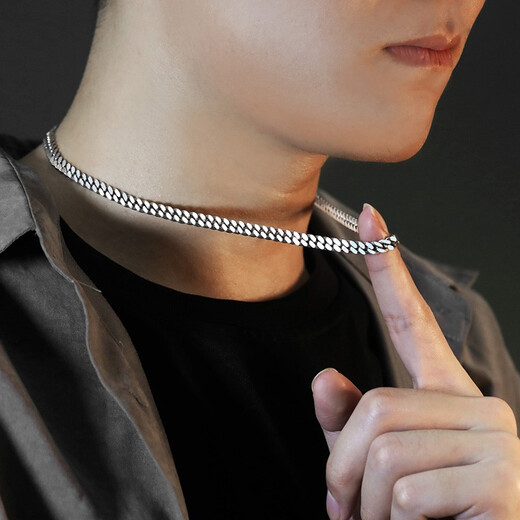 Love 925 silver necklace for men, Cuban chain for boys, clavicle chain, trendy thick chain for boyfriend’s birthday gift, width about 4mm, length 55cm