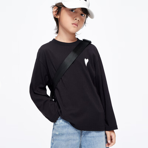 Little MO&Co. Pure cotton children's clothing spring and autumn clothing boys and girls long-sleeved T-shirts children's tops medium and large children's bottoming shirt black 100 110/52