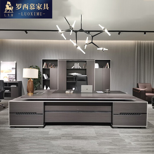 Luo Ximu high-end boss table, elegant president table, light luxury office furniture, executive desk, modern simple office desk and chair combination, 2.2 meters boss table + boss chair (single cabinet)