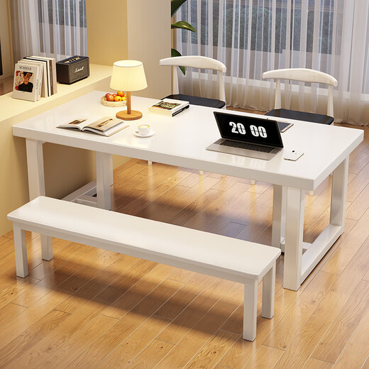 Yaqu full solid wood Zhuozi living room large long desk home dining table integrated workbench widened large board study desk writing desk C9902 ivory white single table 140x80x75cm [desktop 65mm]